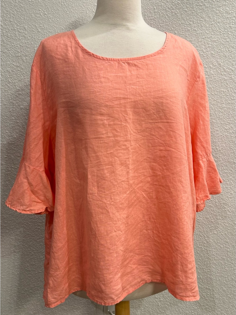 For Cynthia by Cynthia Rowley coral ruffle sleeve boxy linen top 2X